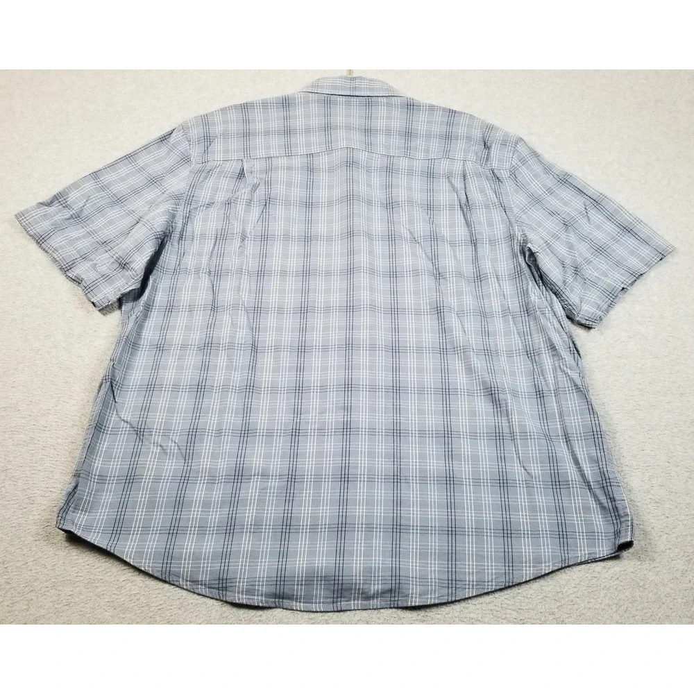 George Button Up Shirt Mens XL Blue Plaid Classic Fit Short Sleeve Casual Work